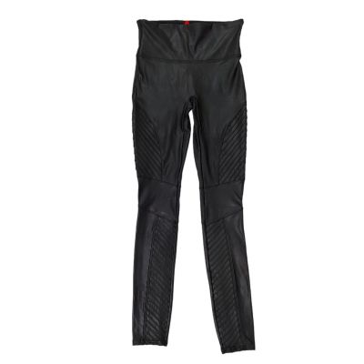 Spanx Moto Leggings Womens Small Black High Waist Faux Leather Pintucked Stretch